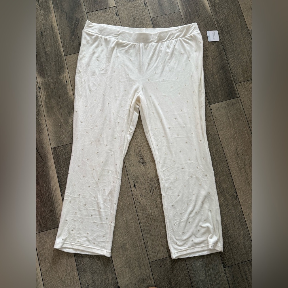Tranquil & True White Cream Velour Gold Stars Sweatpants Women’s Sz 3X Cozy NWT